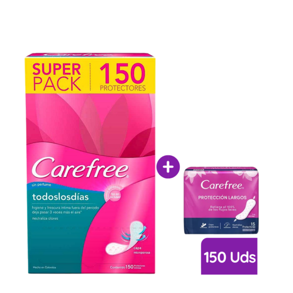 Protectores Diarios Carefree Sin Fragancia 150 Uds + Largos 15 Uds